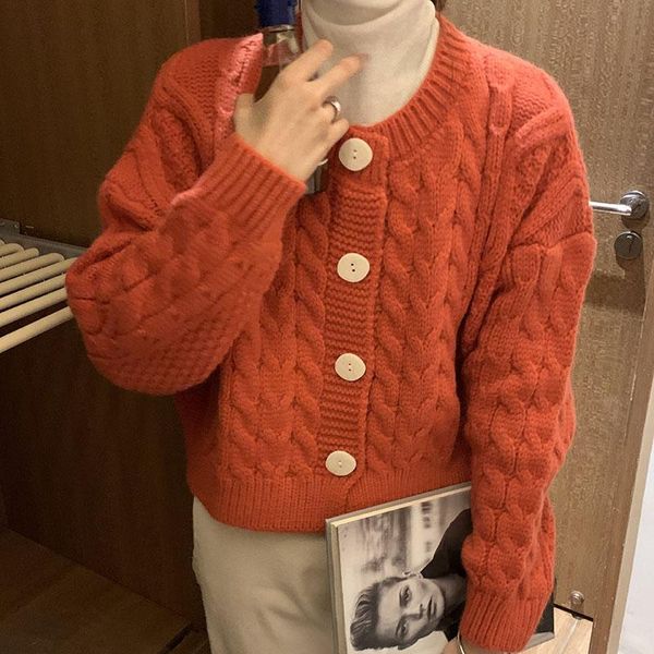 women's knits & tees autumn winter 2021 design jumper short twist long sleeve button o-neck knitted sweater cardigan women loose soft c, White
women's knits & tees autumn winter 2021 design jumper short twist long sleeve button o-neck knitted sweater cardigan women loose soft c, White