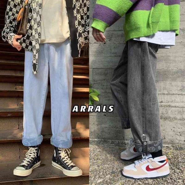 men's new cashew flower flanging jeans for spring streetwear hip hop japan style smart casual, Blue
men's new cashew flower flanging jeans for spring streetwear hip hop japan style smart casual, Blue