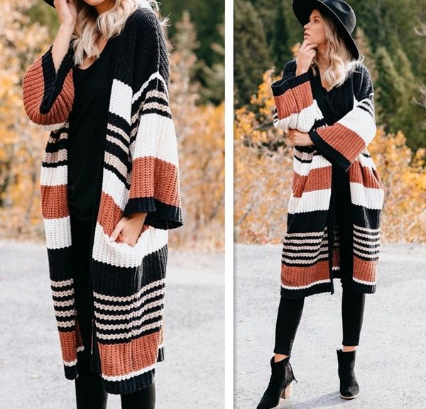 autumn winter sweater women's large loose stripe color matching cardigan women, White
autumn winter sweater women's large loose stripe color matching cardigan women, White