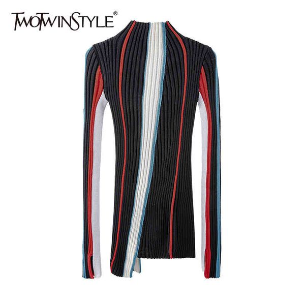 twotwinstyle hit color striped sweater for women turtleneck long sleeve slim irregular hem knitted female fashion autumn 210517, White;black
twotwinstyle hit color striped sweater for women turtleneck long sleeve slim irregular hem knitted female fashion autumn 210517, White;black