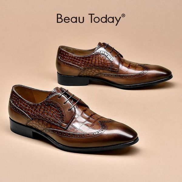 dress shoes men cow leather waxing pointed toe lace-up brouge alligator pattern derby for handmade beautoday 51033, Black
dress shoes men cow leather waxing pointed toe lace-up brouge alligator pattern derby for handmade beautoday 51033, Black