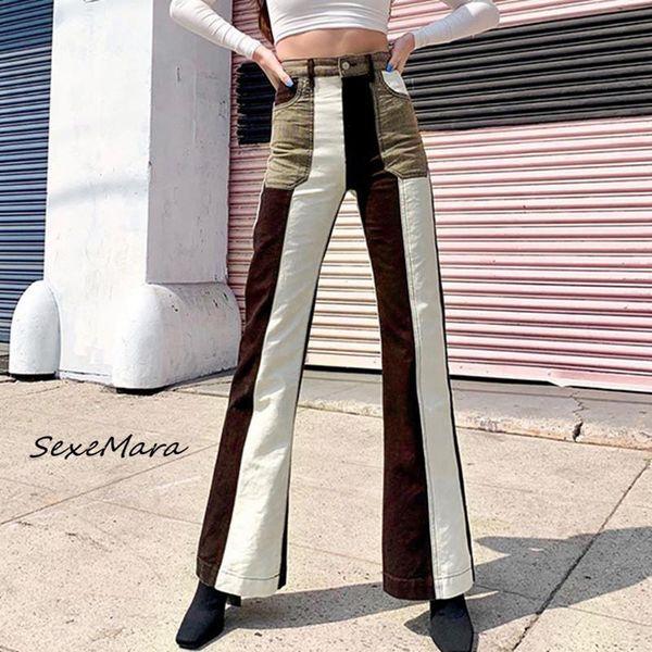 women's pants & capris 2021 autumn patchwork women elegant fashion button flare denim for ladies, Black;white
women's pants & capris 2021 autumn patchwork women elegant fashion button flare denim for ladies, Black;white