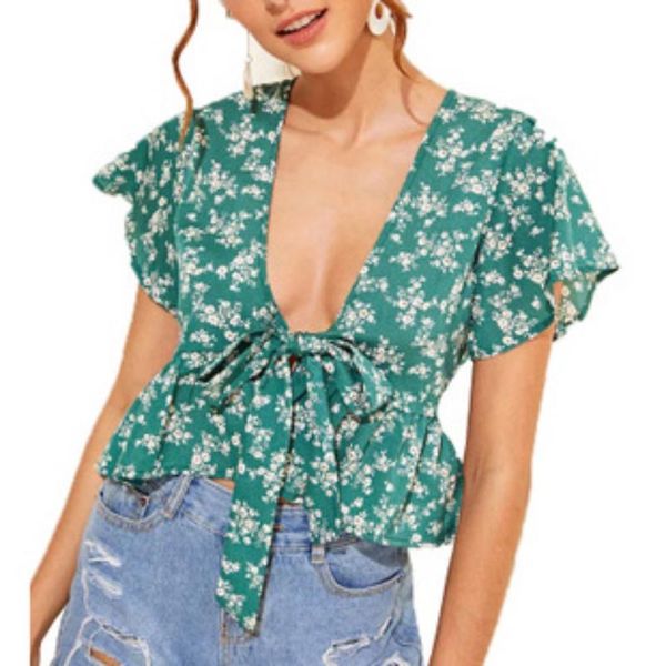 shirts women summer floral wide sleeve ruffles blouse ladies low-cut deep v neck front tie bow knot casual women's blouses &, White
shirts women summer floral wide sleeve ruffles blouse ladies low-cut deep v neck front tie bow knot casual women's blouses &, White