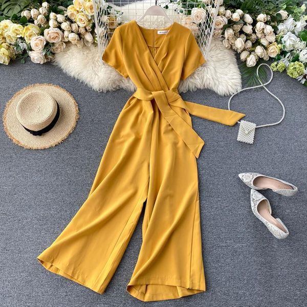 summer solid color womens rompers v neck short sleeved wide leg pants with waistband fashion ll030, Black;white
summer solid color womens rompers v neck short sleeved wide leg pants with waistband fashion ll030, Black;white