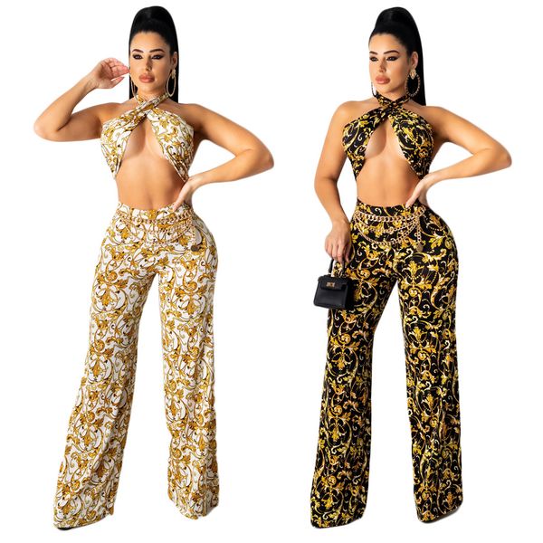 tracksuits fashion women floral print female sleeveless lacing halter two piece outfits long pant clothes set, Gray
tracksuits fashion women floral print female sleeveless lacing halter two piece outfits long pant clothes set, Gray