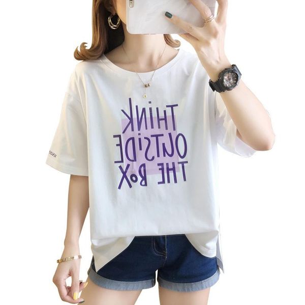 women's t-shirt cotton printing short-sleeved orange ladies simple mid-length split 2021 summer style wn*, White
women's t-shirt cotton printing short-sleeved orange ladies simple mid-length split 2021 summer style wn*, White