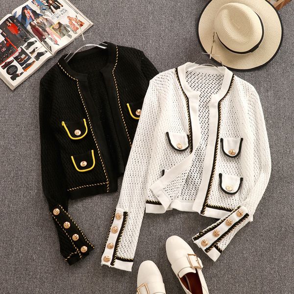women's knits & tees women autumn winter fashion hollow out weave cardigan sweater long sleeve golden button knitted outerwear coa, White
women's knits & tees women autumn winter fashion hollow out weave cardigan sweater long sleeve golden button knitted outerwear coa, White