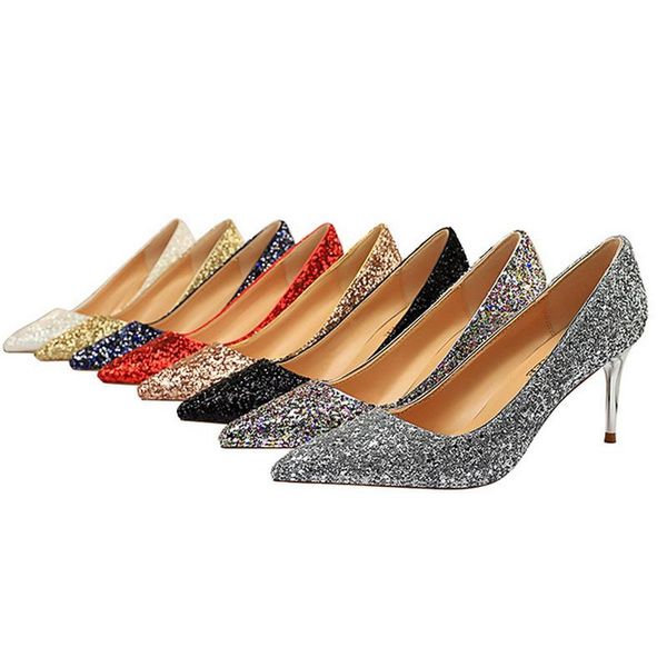 dress shoes high heel ladies slim thin heeled high-heeled fashion bridal sequins shallow mouth women's wedding, Black
dress shoes high heel ladies slim thin heeled high-heeled fashion bridal sequins shallow mouth women's wedding, Black