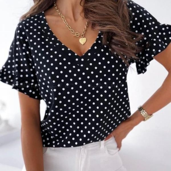 women's t-shirt women v-neck summer fashion outdoor loose tee polka dot short sleeves comfy female clothing, White
women's t-shirt women v-neck summer fashion outdoor loose tee polka dot short sleeves comfy female clothing, White