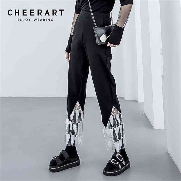 black fashion pants women trousers high waist straight leg long patchwork mesh designer 210427, Black;white
black fashion pants women trousers high waist straight leg long patchwork mesh designer 210427, Black;white
