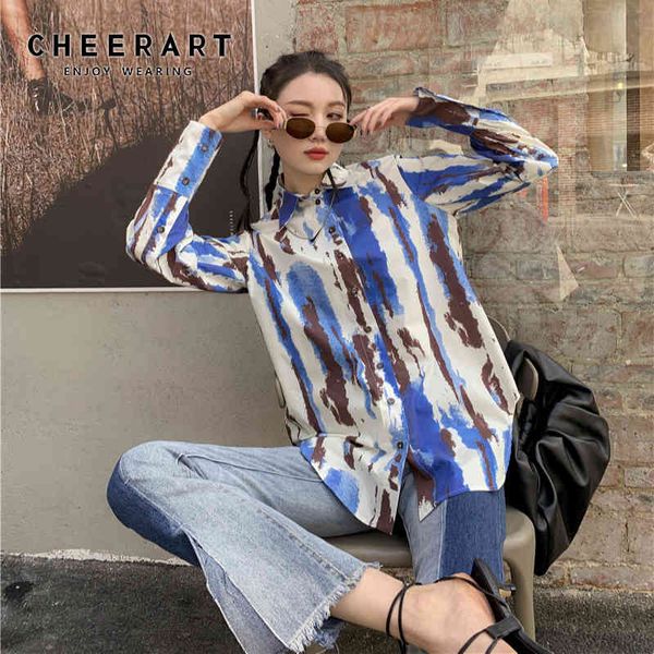 fashion blue tie dye striped collared shirt women long sleeve button up print blouse streetwear designer 210427, White
fashion blue tie dye striped collared shirt women long sleeve button up print blouse streetwear designer 210427, White