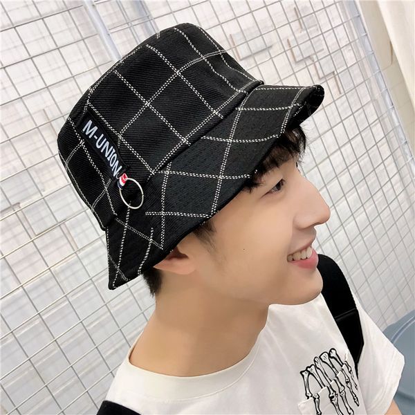 harajuku ulzzang simple versatile lattice chic fisherman's small fresh hat