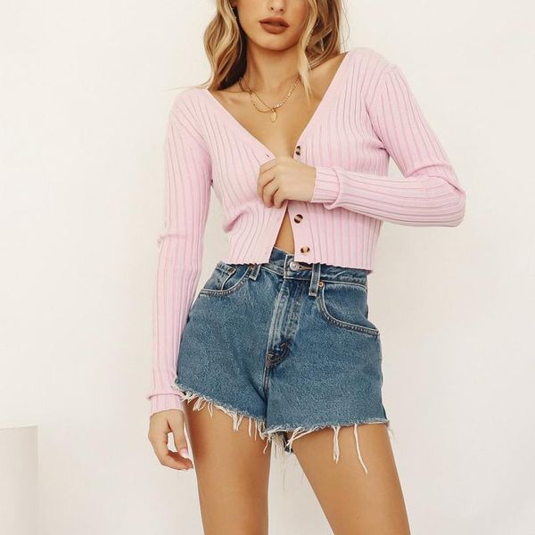 women's knits & tees spring and autumn casual solid color v-neck long-sleeved slim short sweater, White
women's knits & tees spring and autumn casual solid color v-neck long-sleeved slim short sweater, White