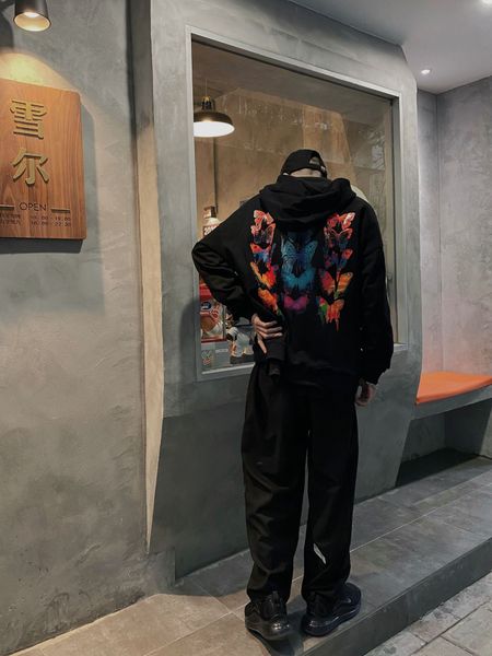 men's cotton hoodie loose oversized sweatshirt color butterfly printed fall winter student couple women's hoodies 4521, Black
men's cotton hoodie loose oversized sweatshirt color butterfly printed fall winter student couple women's hoodies 4521, Black