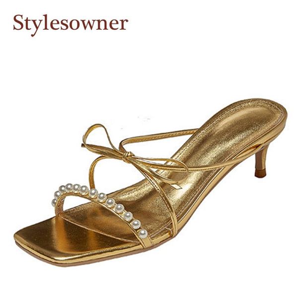 french style golden bow sandals and slippers women outer wear with pearl square toe open stiletto plus size, Black
french style golden bow sandals and slippers women outer wear with pearl square toe open stiletto plus size, Black