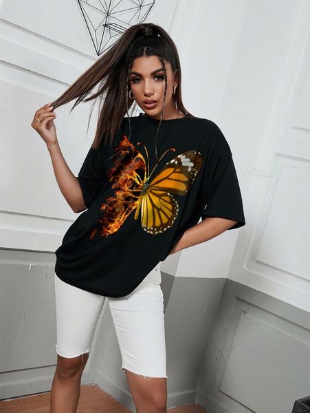 butterfly print drop shoulder oversized tee m3bq#, White
butterfly print drop shoulder oversized tee m3bq#, White