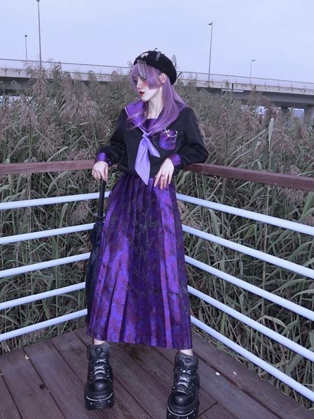 skirts arrival woman japanese harajuku purple pleated long gothic lolita jk student school uniform cosplay costume, Black
skirts arrival woman japanese harajuku purple pleated long gothic lolita jk student school uniform cosplay costume, Black