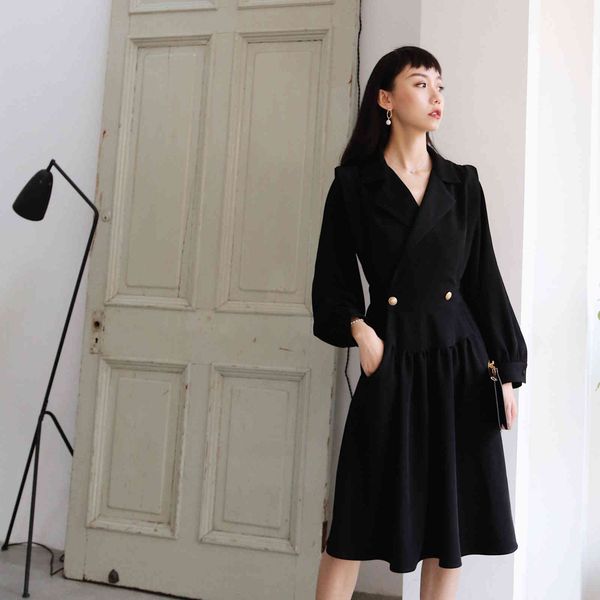 women's hepburn smart 2020 little fashion french yamamoto knee black waist dress, White;black
women's hepburn smart 2020 little fashion french yamamoto knee black waist dress, White;black