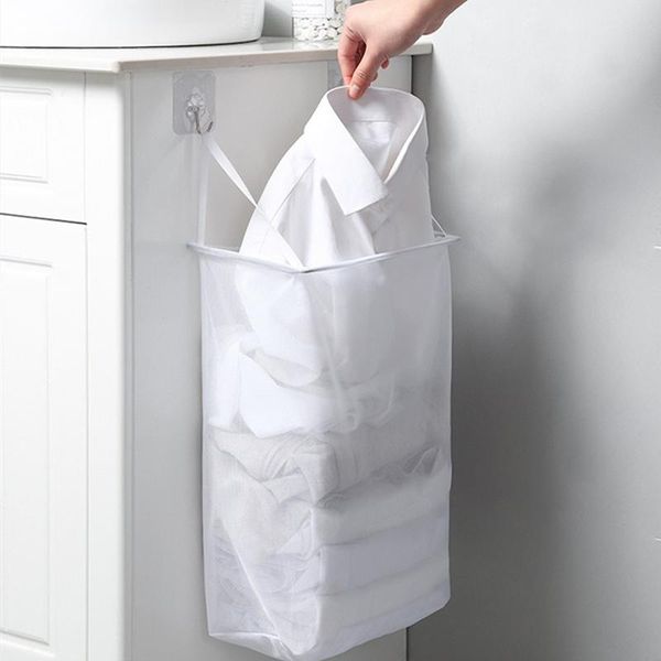 laundry bags washing wall mounted paste bathroom socks foldable bag mesh travel el bucket dirty clothes baskets simple breathable storage