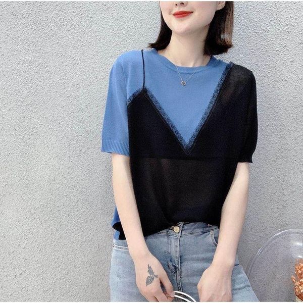 women's t-shirt 2021 ladies summer fake two-piece women shirt short sleeve loose round neck plus size s-3xl l29, White
women's t-shirt 2021 ladies summer fake two-piece women shirt short sleeve loose round neck plus size s-3xl l29, White