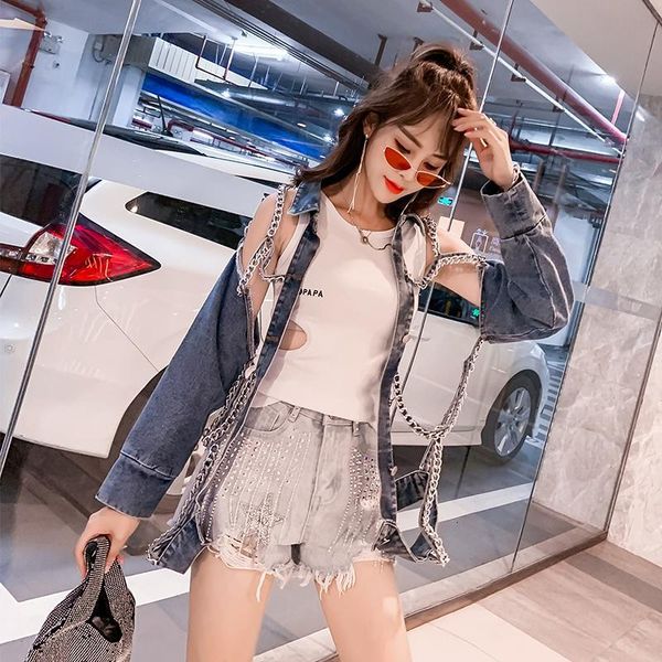 women's jackets thailand summer personality chain patchwork denim hollow out loose long sleeve jeans coat women fashion streetwear xn6t, Black;brown
women's jackets thailand summer personality chain patchwork denim hollow out loose long sleeve jeans coat women fashion streetwear xn6t, Black;brown