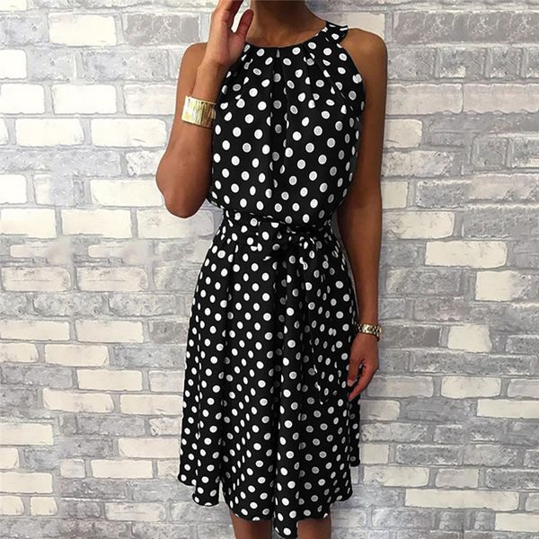 women halter summer fashion polka dot knee-length sleeveless dresses off shoulder casual loose dress, Black;gray
women halter summer fashion polka dot knee-length sleeveless dresses off shoulder casual loose dress, Black;gray