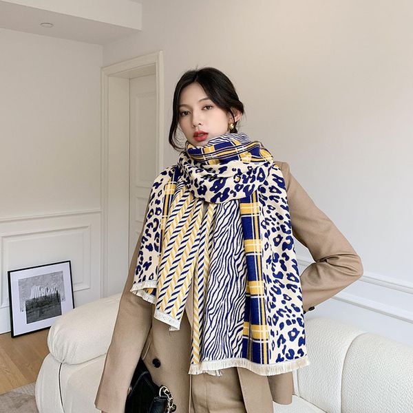 warm tassel leopard print artificial cashmere scarf barbed brushed windproof shawl leopard point scarf season thickened, Blue;gray 
warm tassel leopard print artificial cashmere scarf barbed brushed windproof shawl leopard point scarf season thickened, Blue;gray