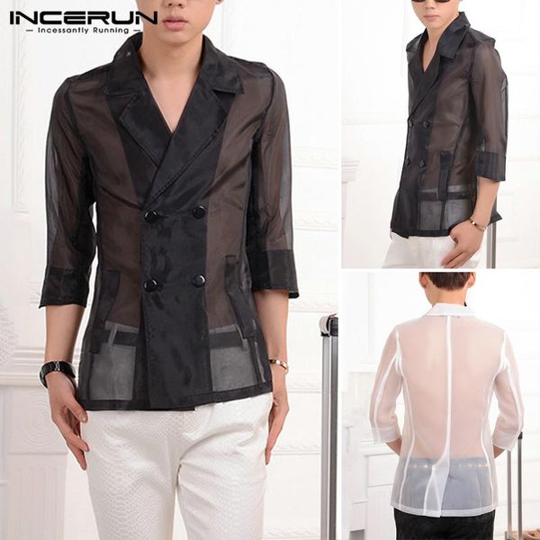 men's casual shirts incerun men shirt 3/4 sleeve double breasted lapel fashion transparent see through party night club camisa s-5xl, White;black
men's casual shirts incerun men shirt 3/4 sleeve double breasted lapel fashion transparent see through party night club camisa s-5xl, White;black