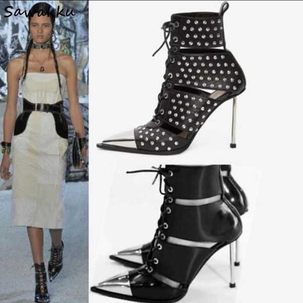 boots summer strappy high heels women sandals lace up metal pointed toe ankle booties fretwork rivets combat shoes, Black
boots summer strappy high heels women sandals lace up metal pointed toe ankle booties fretwork rivets combat shoes, Black