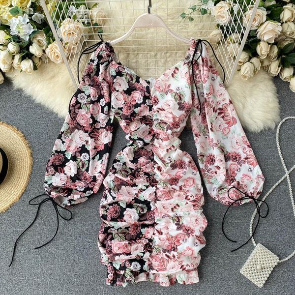 spring summer long sleeves floral women dress fold mini vestidos elegantes slim v neck lantern sleeve short, Black;gray
spring summer long sleeves floral women dress fold mini vestidos elegantes slim v neck lantern sleeve short, Black;gray