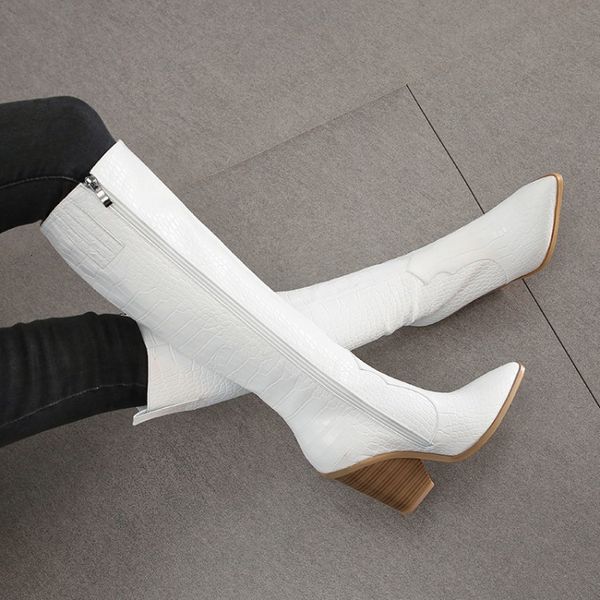 plus size 34 to 42 43 44 45 46 gold white brown croc embossed pu leather knee high cowboy boots pointed chunky heel designer shoes, Black
plus size 34 to 42 43 44 45 46 gold white brown croc embossed pu leather knee high cowboy boots pointed chunky heel designer shoes, Black