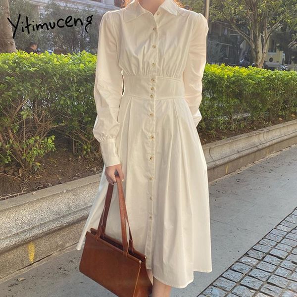 casual dresses yitimuceng white for women ruched button up korean fashion simple elegant midi dress long sleeve spring summer 2021, Black;gray
casual dresses yitimuceng white for women ruched button up korean fashion simple elegant midi dress long sleeve spring summer 2021, Black;gray