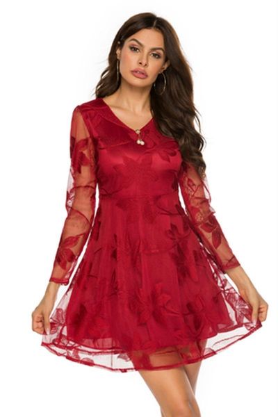 casual dresses european and american style v-neck see-through lace dress plus size women's short skirt, Black;gray
casual dresses european and american style v-neck see-through lace dress plus size women's short skirt, Black;gray