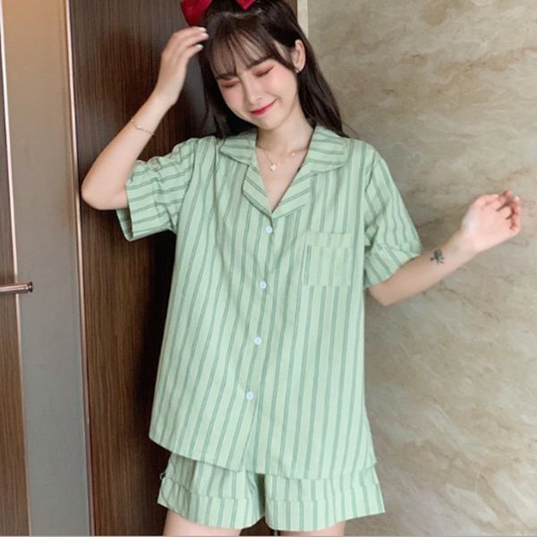 women's sleepwear summer cotton pijamas women fresh striped short-sleeved shorts pajamas suit girl's home wear korean casual femal, Black;red
women's sleepwear summer cotton pijamas women fresh striped short-sleeved shorts pajamas suit girl's home wear korean casual femal, Black;red