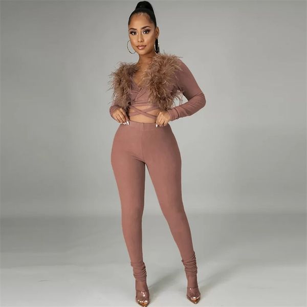 ladies bandage 2 piece set feather long sleeve lace up & pencil pants club party spring 210527, White
ladies bandage 2 piece set feather long sleeve lace up & pencil pants club party spring 210527, White
