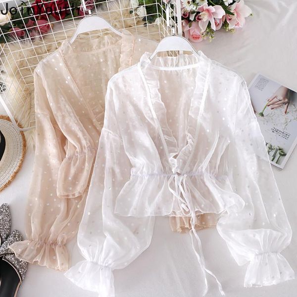 women's blouses & shirts joinyouth women shawl sunscreen thin sequined lantern sleeve slim fit blouse ruffles lace up cardigan 7a145, White
women's blouses & shirts joinyouth women shawl sunscreen thin sequined lantern sleeve slim fit blouse ruffles lace up cardigan 7a145, White