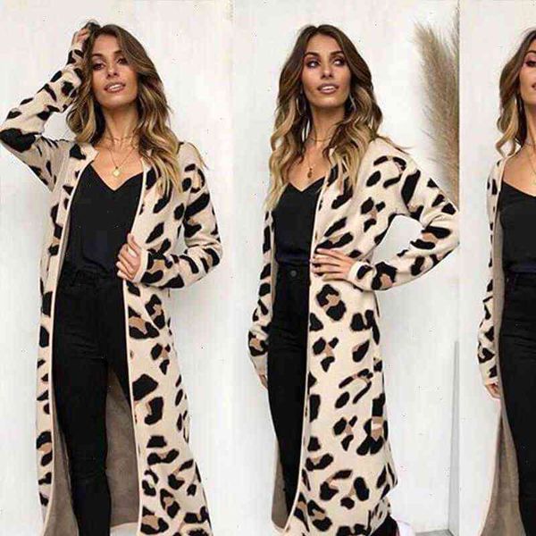 women sweater leopard knitted long cardigan sleeve overcoat for female autumn outwear coats, White;black
women sweater leopard knitted long cardigan sleeve overcoat for female autumn outwear coats, White;black