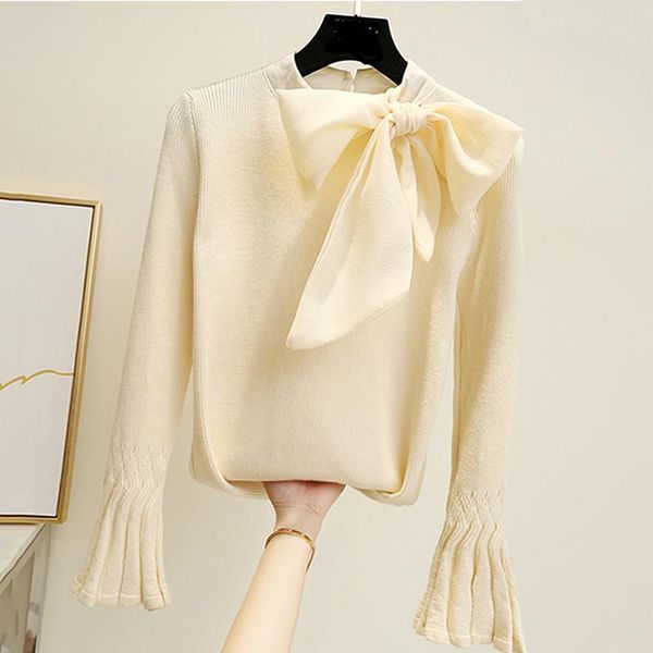 women's sweaters streetwear korean bow sweater women autumn winter long flare sleeve pullover contrast color knitted pull femme, White;black
women's sweaters streetwear korean bow sweater women autumn winter long flare sleeve pullover contrast color knitted pull femme, White;black