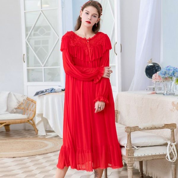 women's sleepwear spring autumn night women lace long-sleeved mesh gown sleepwear female loose ruffle bride jbol, Black;red
women's sleepwear spring autumn night women lace long-sleeved mesh gown sleepwear female loose ruffle bride jbol, Black;red