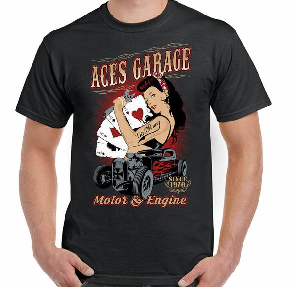 rod t-shirt aces garage engine & men american car enthusiastic, White;black 
rod t-shirt aces garage engine & men american car enthusiastic, White;black