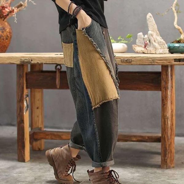 retro distressed color matching jeans women fall loose large size edge personality thin harem pants women's & capris, Black;white
retro distressed color matching jeans women fall loose large size edge personality thin harem pants women's & capris, Black;white