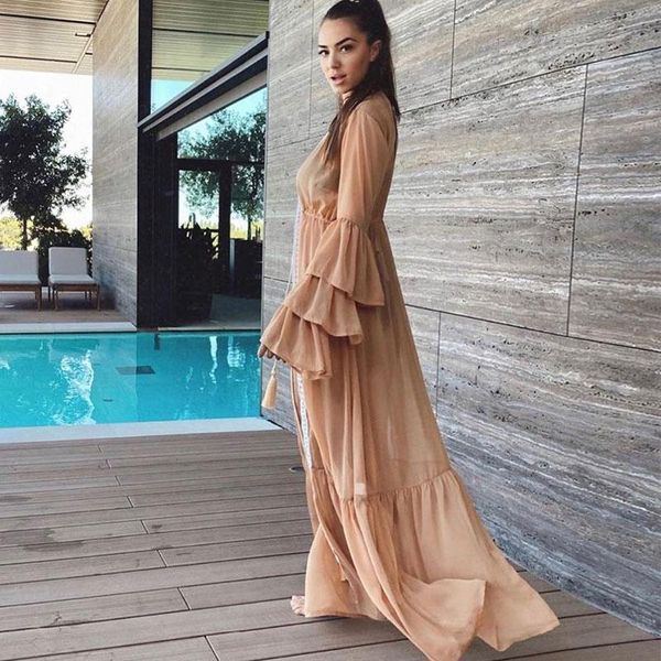 women's swimwear bikini cover-ups long white multi-layer ruffle sleeves summer beach dress elegant women wear swim suit cover up d5, White;black
women's swimwear bikini cover-ups long white multi-layer ruffle sleeves summer beach dress elegant women wear swim suit cover up d5, White;black