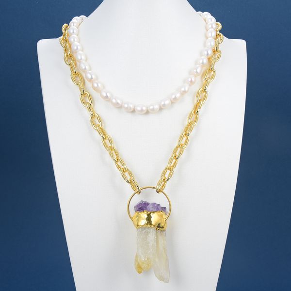 guaiguai jewelry natural white rice pearl chain necklace natural purple amethysts quartzs druzy pendant necklace for women, Silver
guaiguai jewelry natural white rice pearl chain necklace natural purple amethysts quartzs druzy pendant necklace for women, Silver