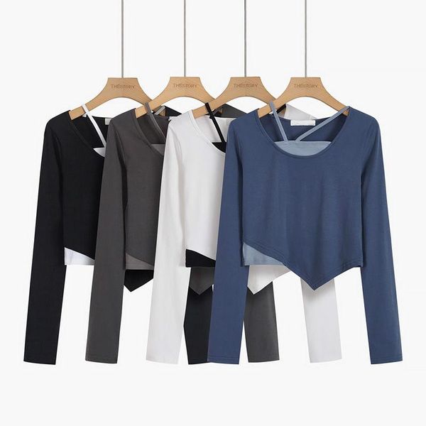 women's t-shirt ewsfv 2021 autumn arrive women false two-piece short slim fit solid 3-color long sleeve irregular high waist, White
women's t-shirt ewsfv 2021 autumn arrive women false two-piece short slim fit solid 3-color long sleeve irregular high waist, White