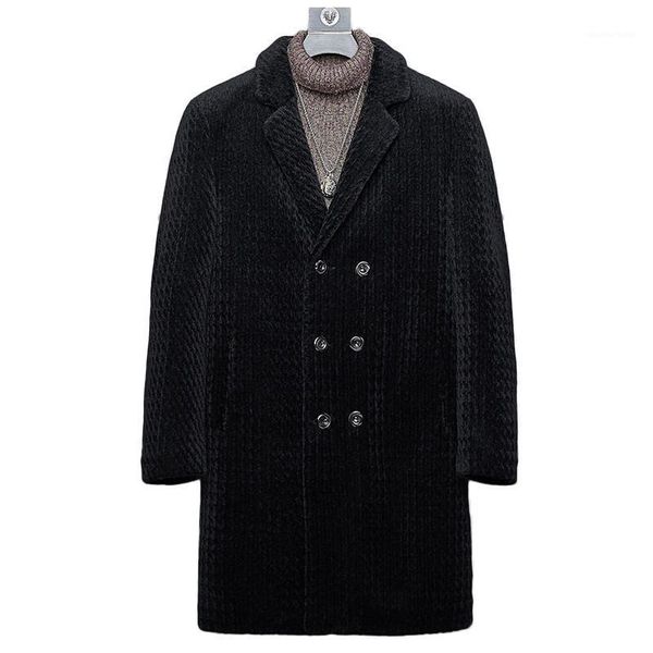 

men's leather & faux real fur coat winter jacket men sheep shearling coats mens windbreaker long jackets cwb1823 my1400, Black