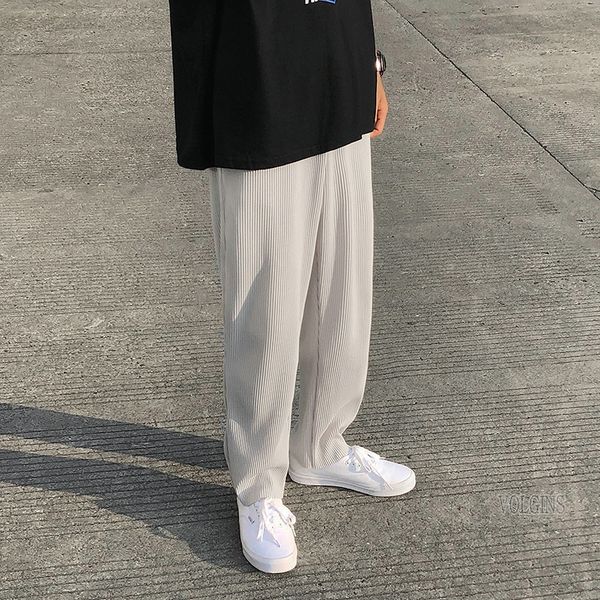 men's pants streetwear mens pleated straight casual elastic waist spring summer loose korean male trousers sy41, Black
men's pants streetwear mens pleated straight casual elastic waist spring summer loose korean male trousers sy41, Black