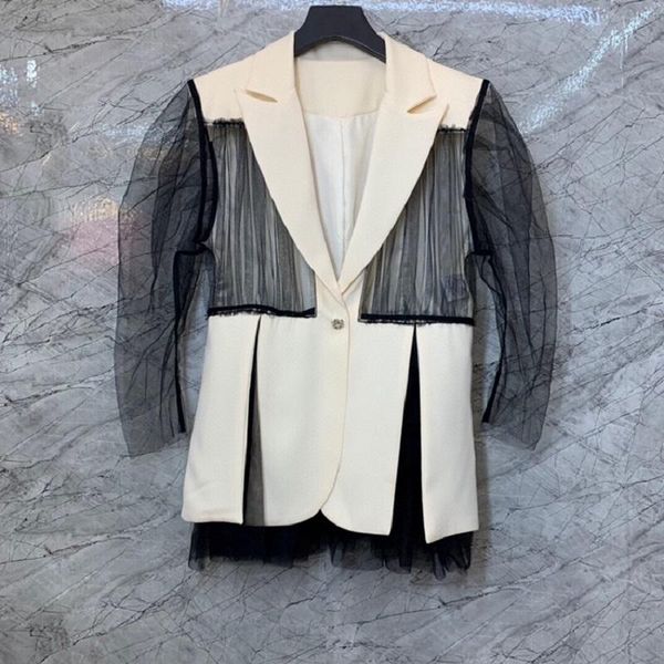 women's suits & blazers coat 2021 autumn fashion women notched collar tulle mesh patchwork single button casual blazer outwear, White;black
women's suits & blazers coat 2021 autumn fashion women notched collar tulle mesh patchwork single button casual blazer outwear, White;black