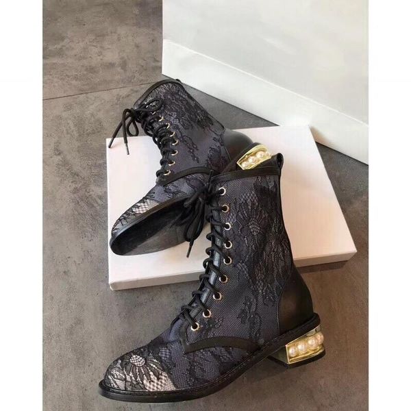 boots woman ankle lace embroidery luxury designer brand pearl mid heel genuine leather ladies shoes lace-up zapatos de mujer, Black
boots woman ankle lace embroidery luxury designer brand pearl mid heel genuine leather ladies shoes lace-up zapatos de mujer, Black