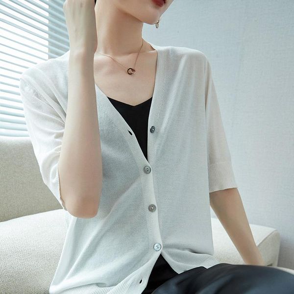 women's knits & tees spring summer autumn single breasted knitted short sleeve casual cardigan v-collar sweaters fashion comfortable so, White
women's knits & tees spring summer autumn single breasted knitted short sleeve casual cardigan v-collar sweaters fashion comfortable so, White