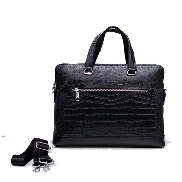 briefcases totes handbag cowhide leather men's briefcase double zipper crocodile pattern cow compartment business travel lapbag